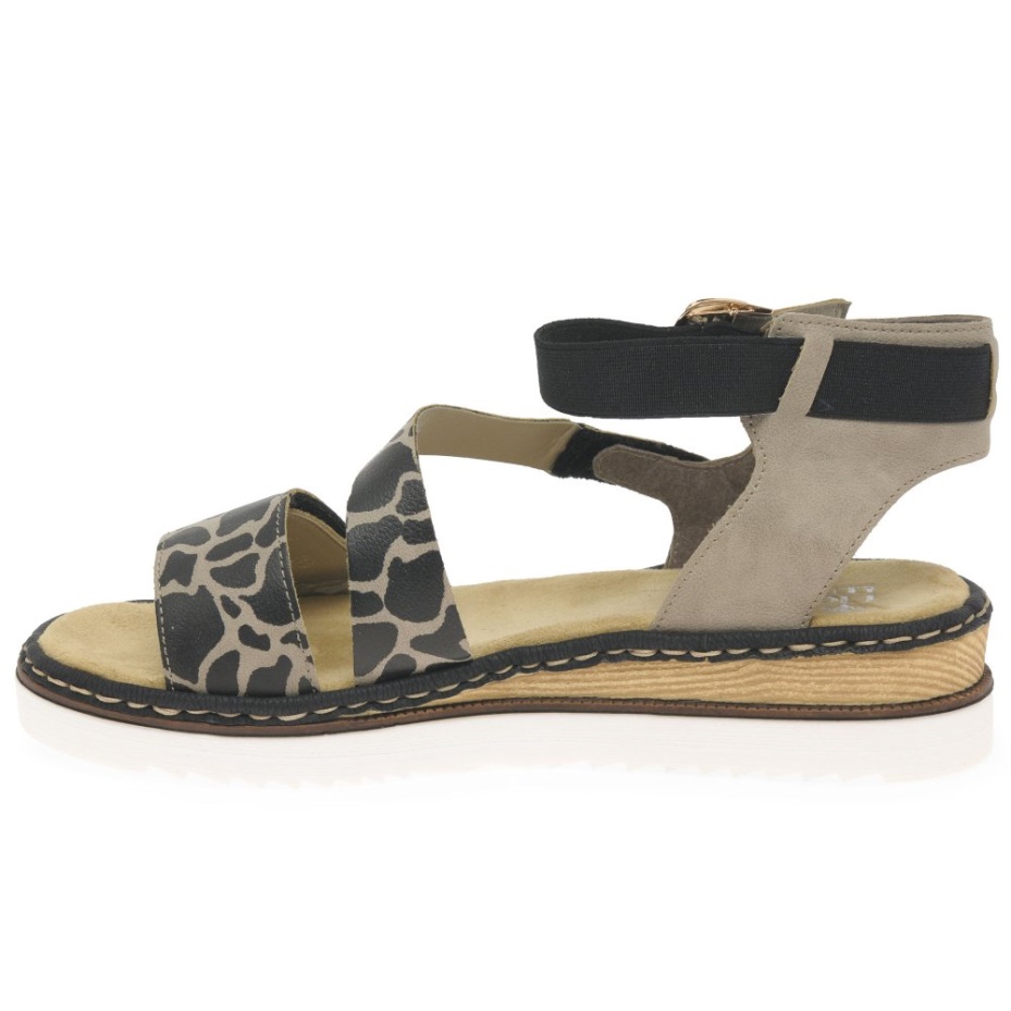Rieker Giraffe Womens Low Wedge Heel Sandals Black