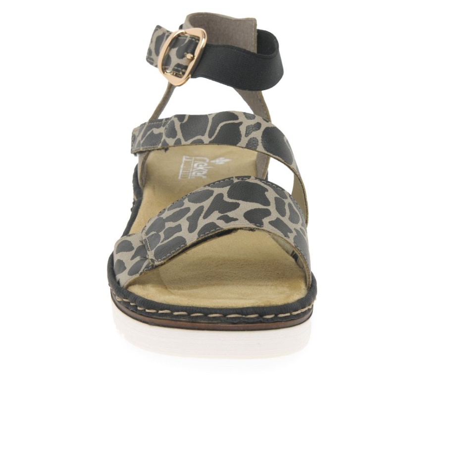 Rieker Giraffe Womens Low Wedge Heel Sandals Black