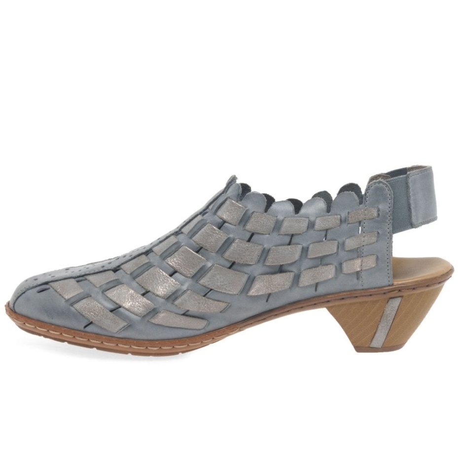 Rieker Sina Leather Woven Heeled Shoes Azur