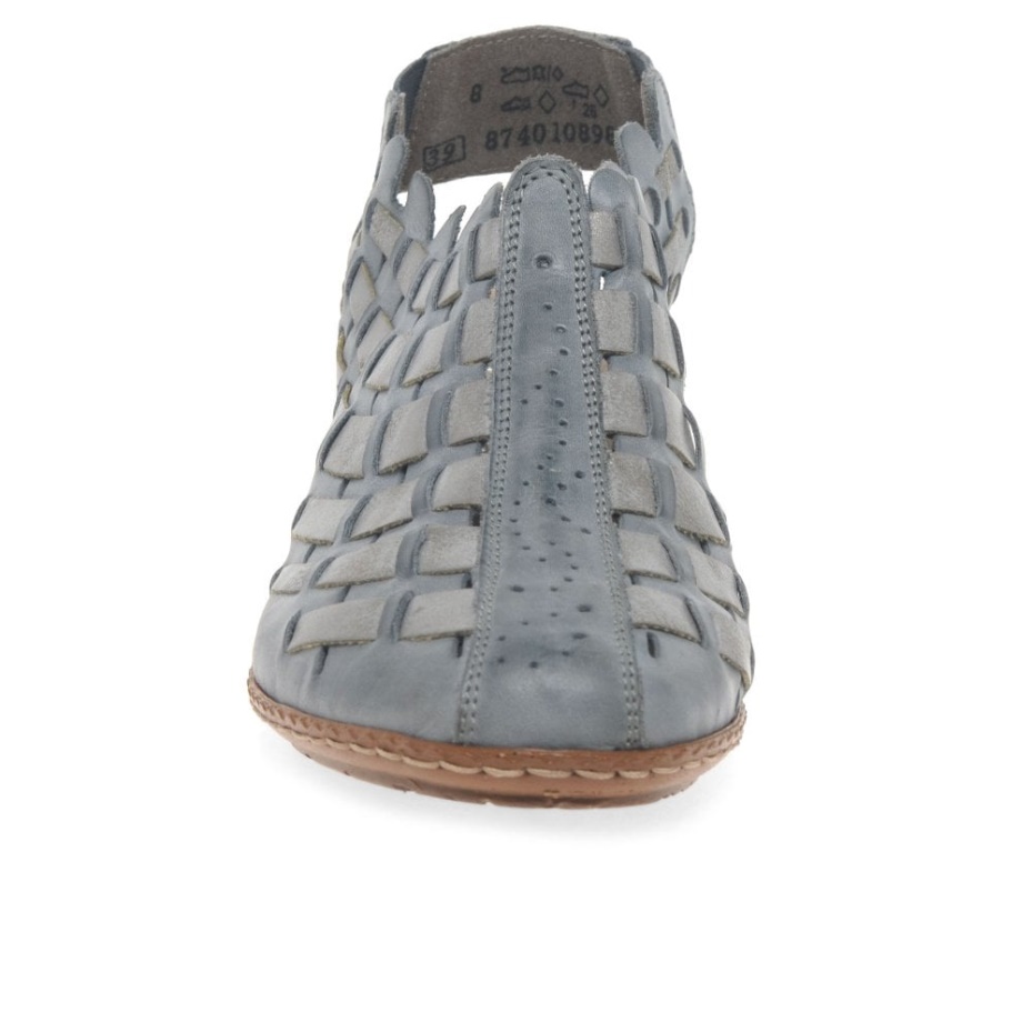 Rieker Sina Leather Woven Heeled Shoes Azur