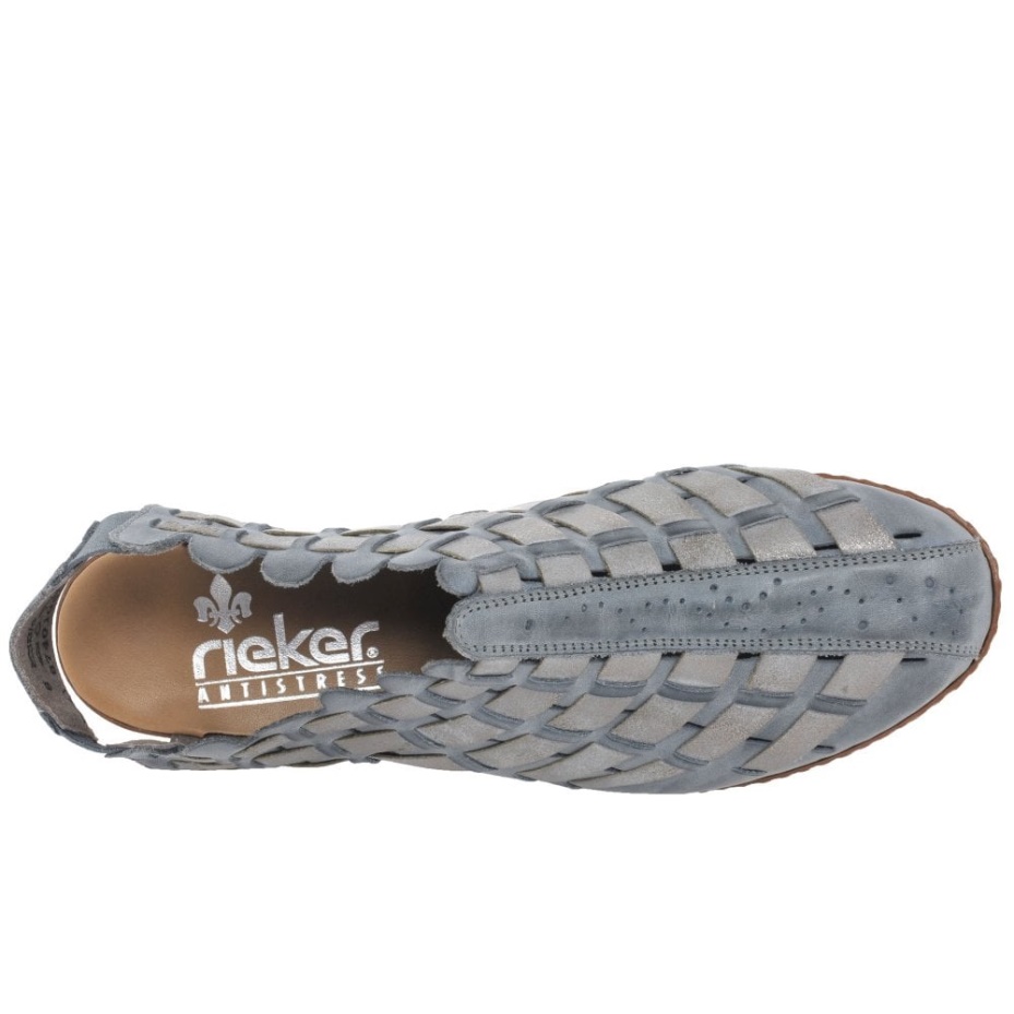 Rieker Sina Leather Woven Heeled Shoes Azur
