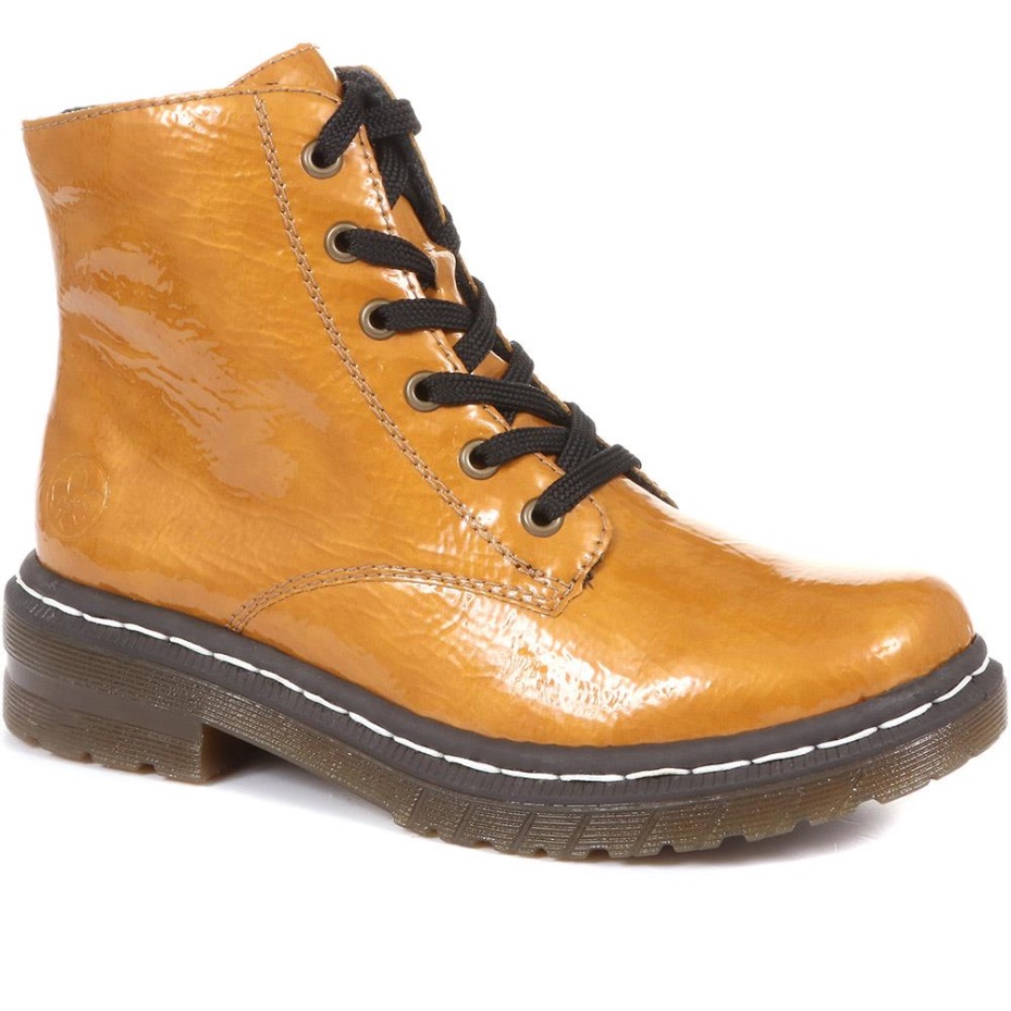 Rieker Honey Patent Lace-Up Ankle Boots