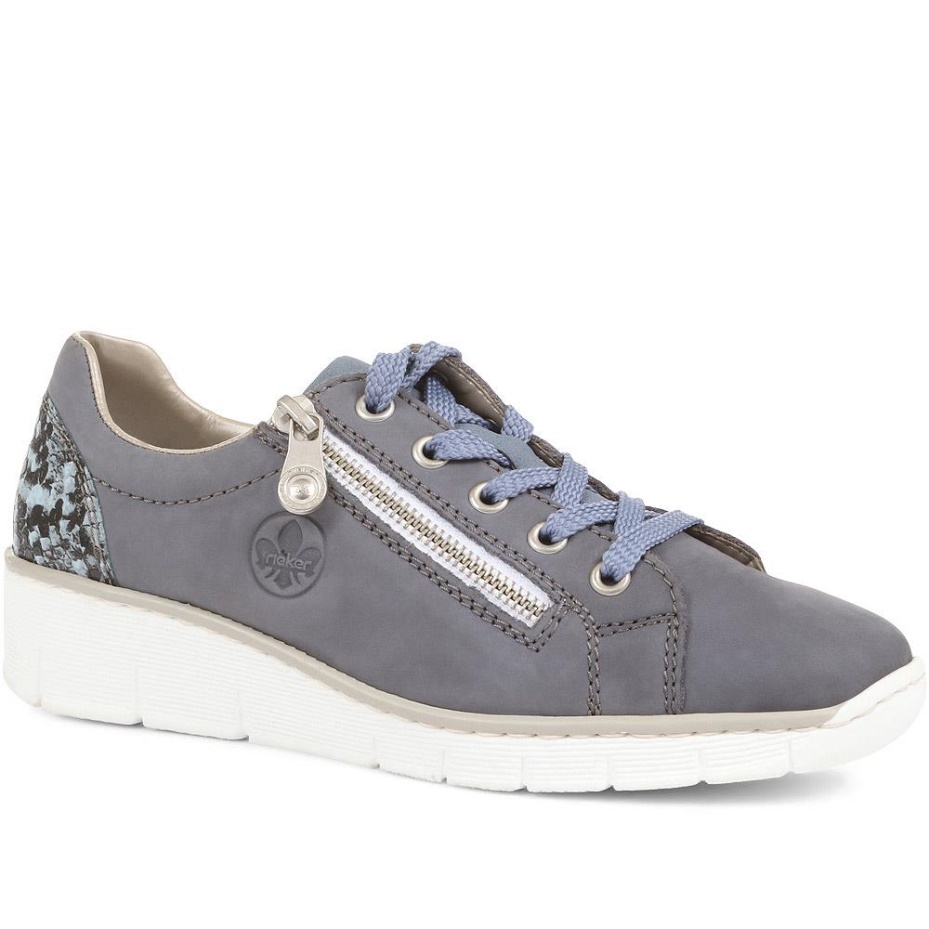 Rieker Lace-Up Wedge Trainers Denim