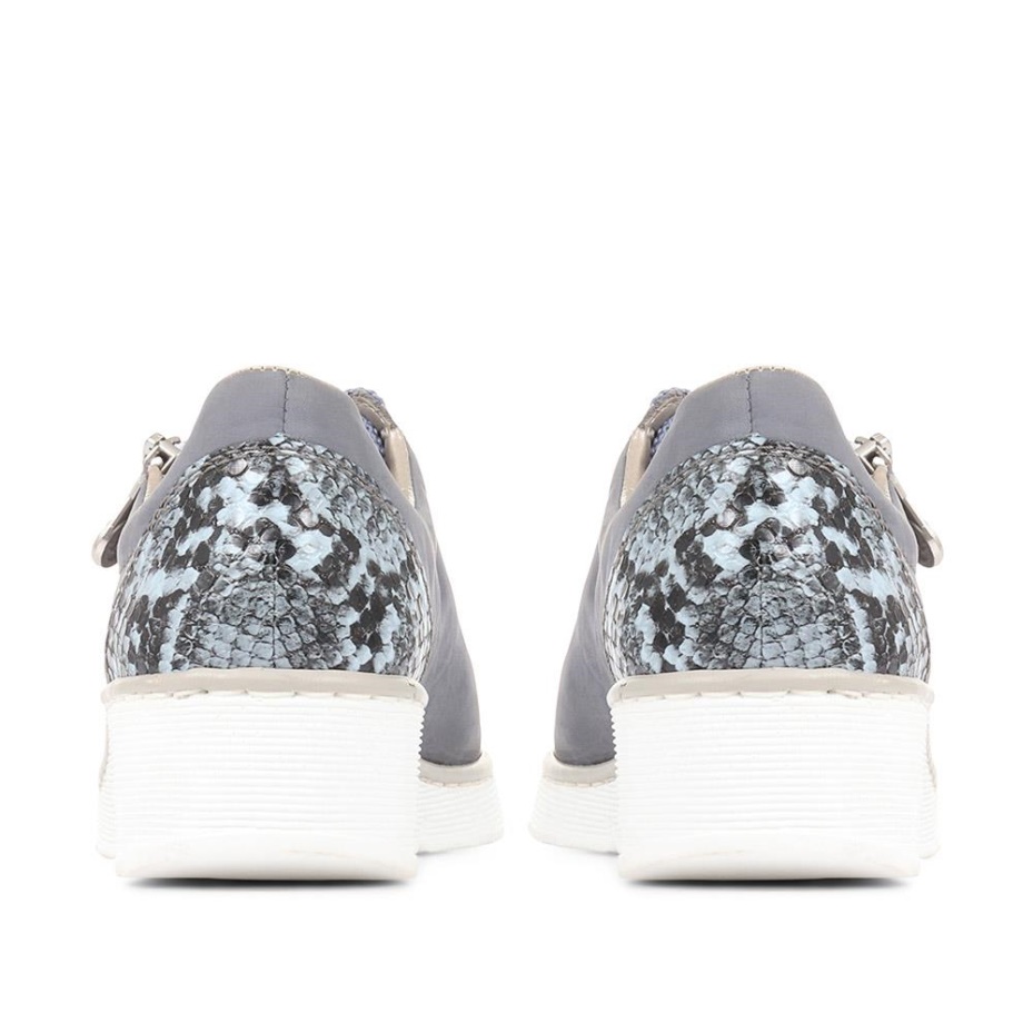 Rieker Lace-Up Wedge Trainers Denim