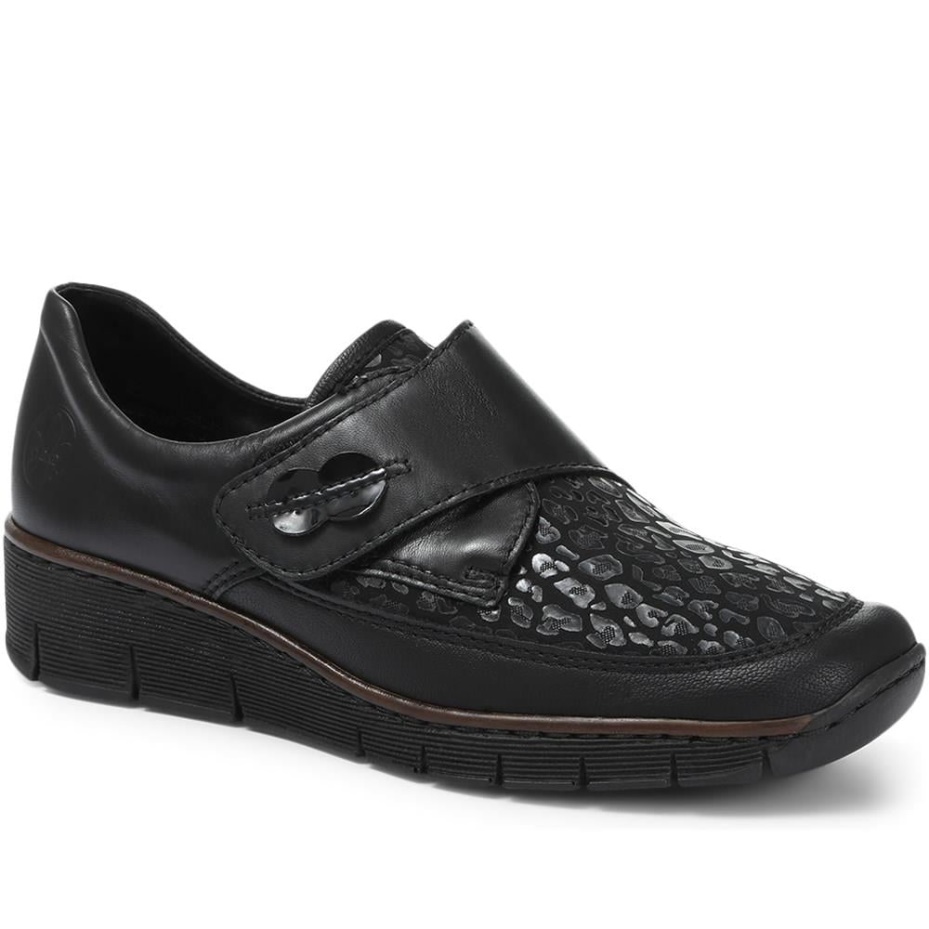 Rieker Lightweight Leather Touch Fastening Shoe Black
