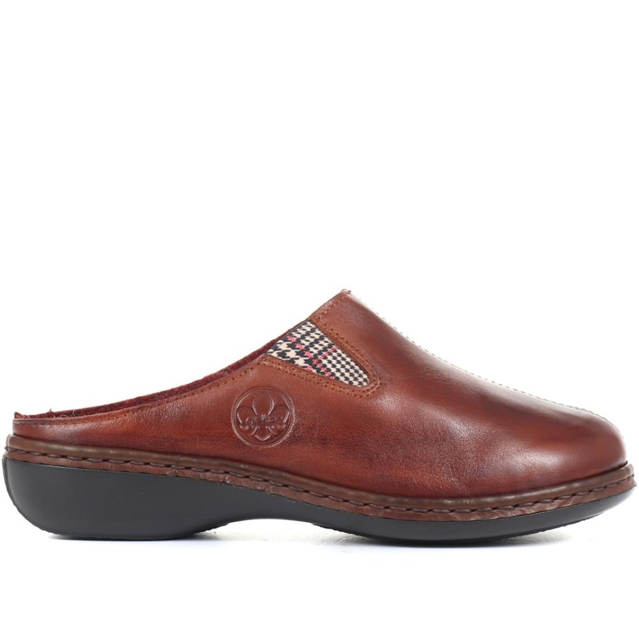 Rieker Tan Leather Mule Slippers