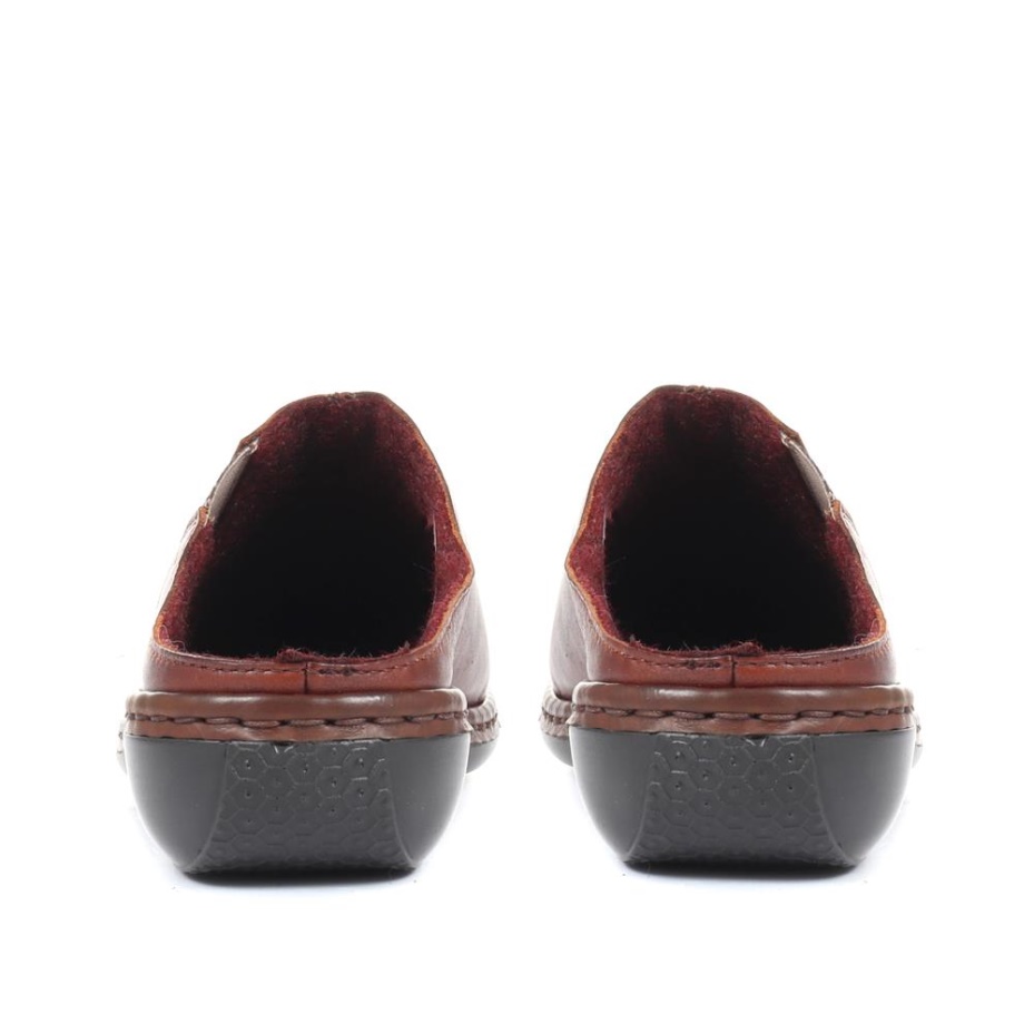 Rieker Tan Leather Mule Slippers
